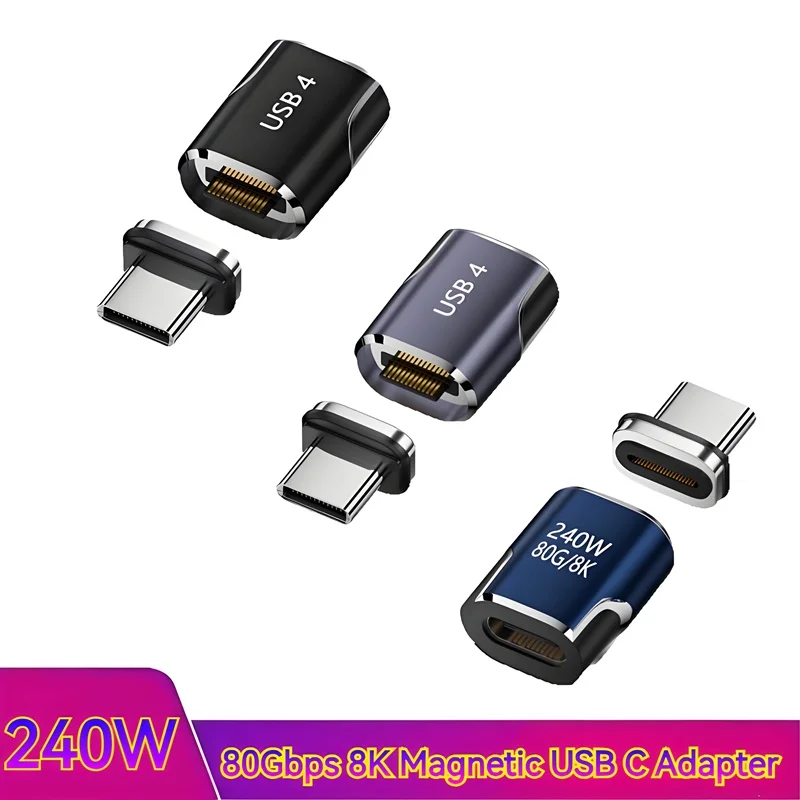 240W Magnetic USB-C Adapter Metal 80Gbps 8K Video Monitor USB Type C Charging Converter for MacBook iPad Pro Phone Tablet Laptop