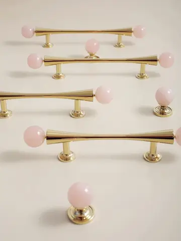 Pink Crystal Cabinet Handle Solid Brass Round Knobs Gold Cupboard Pulls Light Luxury Furniture Hardware Kitchen Accessories