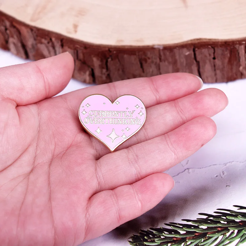 Currently Overthinking Badge Glitter Heart Enamel Pin Mental Health Anxiety Brooch