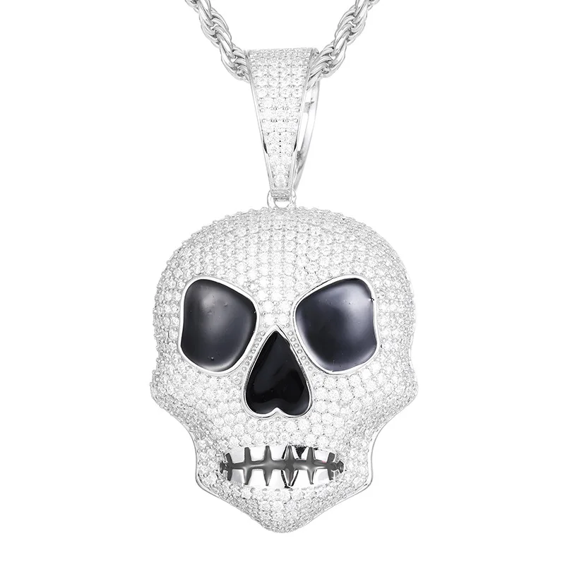 Moissanite S925 Sterling Silver Bling Iced Out Skeleton Skull Pendants Necklaces for Men HIP Hop luxurious Charm Jewelry Gift