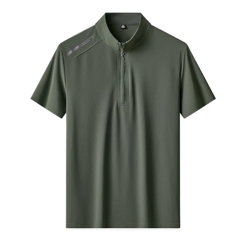 

Men's tops ice silk stand-up collar half-zipper short-sleeved T-shirt POLO shirt sports casual half-sleeve