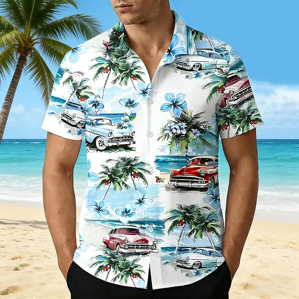 

Men's Vacation Hawaiian Shirt Tropical Plant Print Harajuku Beach Short Sleeve Shirts Summer Lightweight Breathable Casual Tops