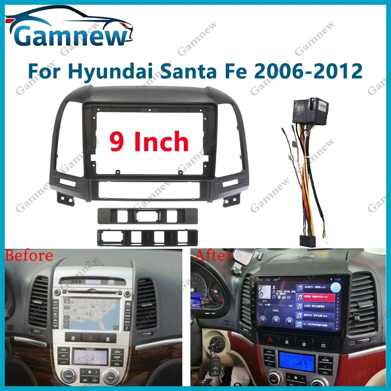 Áudio do carro estéreo 2din fascia quadro adaptador para hyundai santafe 9 "tela grande dvd player traço montagem painel quadro kit