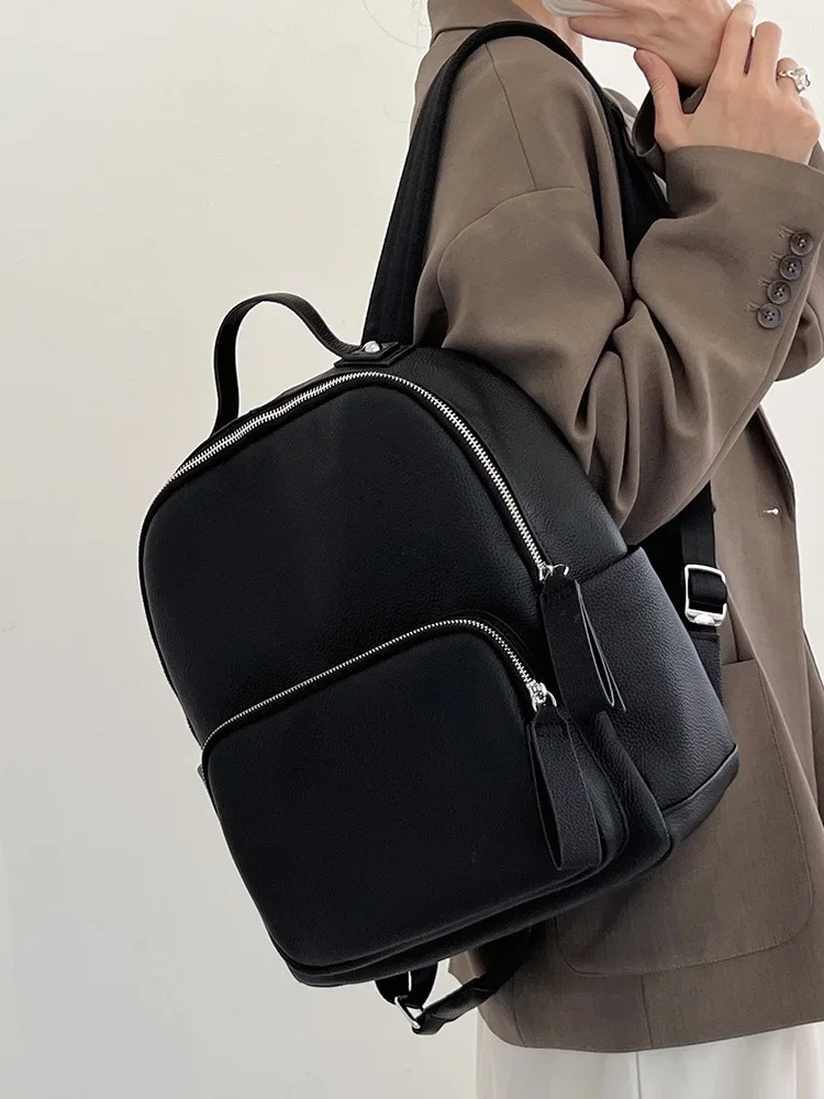 aliexpress leather backpack Mens with Front Pocket, Dark Brown / L revealing natural highs and lows that make every piece uniquely yours as it patinas Luufan Big Capacity Men Backpack