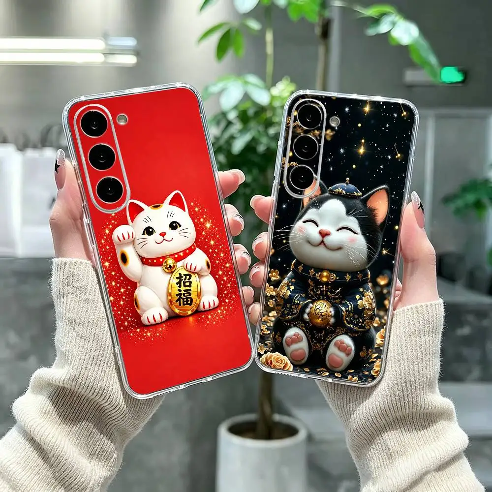 

Mini Maneki Neko Lucky Money Cat Phone Case For Samsung A71, A70, A52, A51, A40, A30, A20 Transparent Cover