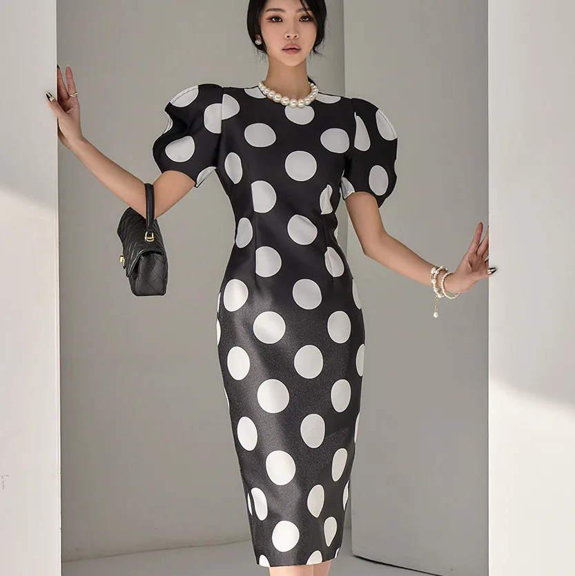 

dress new round collar bubble short sleeves dot casual dress women