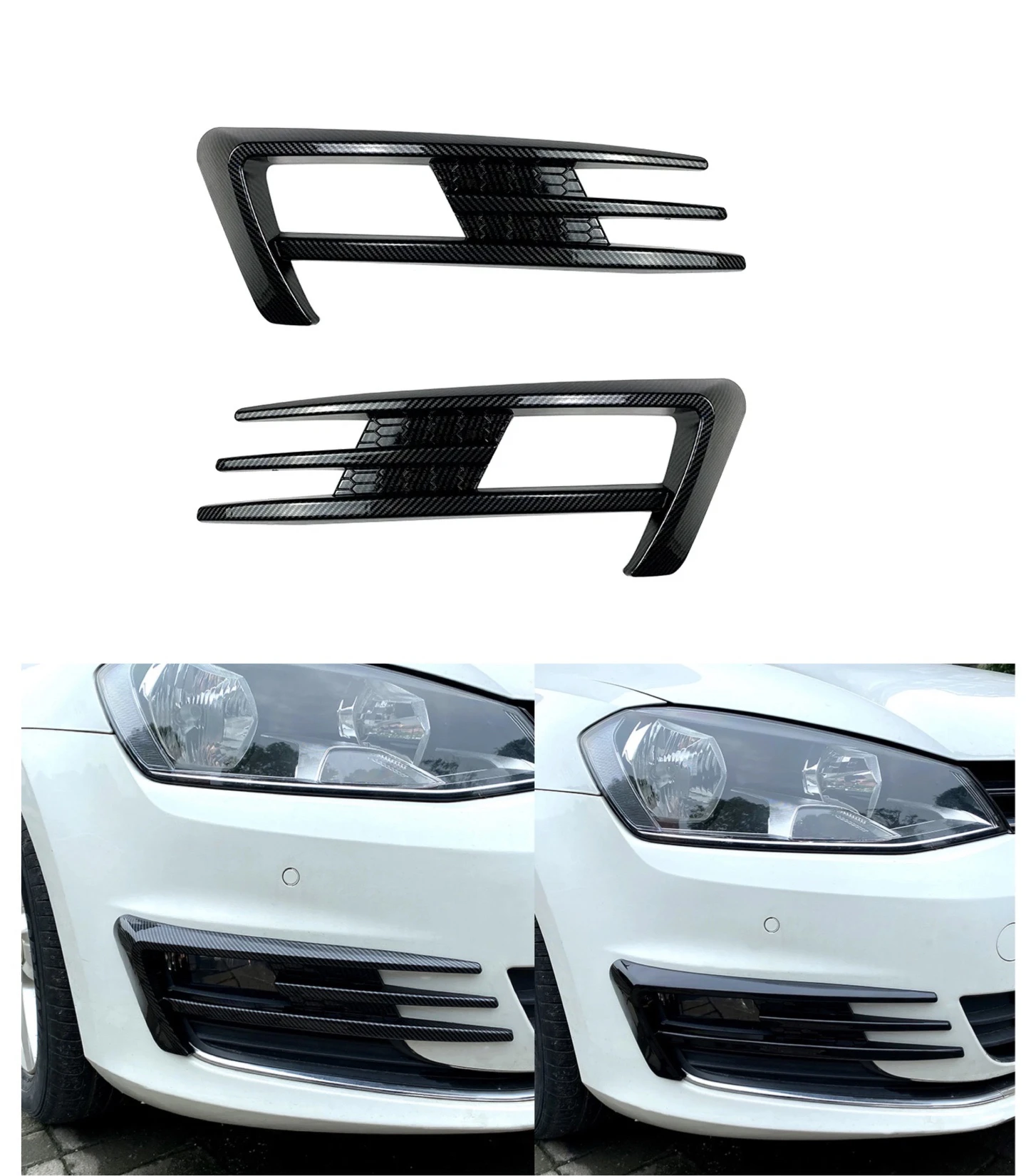 

Car Front Side Bumper Fog Lamp Grille Cover Trim Body Kit Tuning For VW Golf 7 7.5 MK 7 7.5 2013-2019 Gloss Black Carbon Look