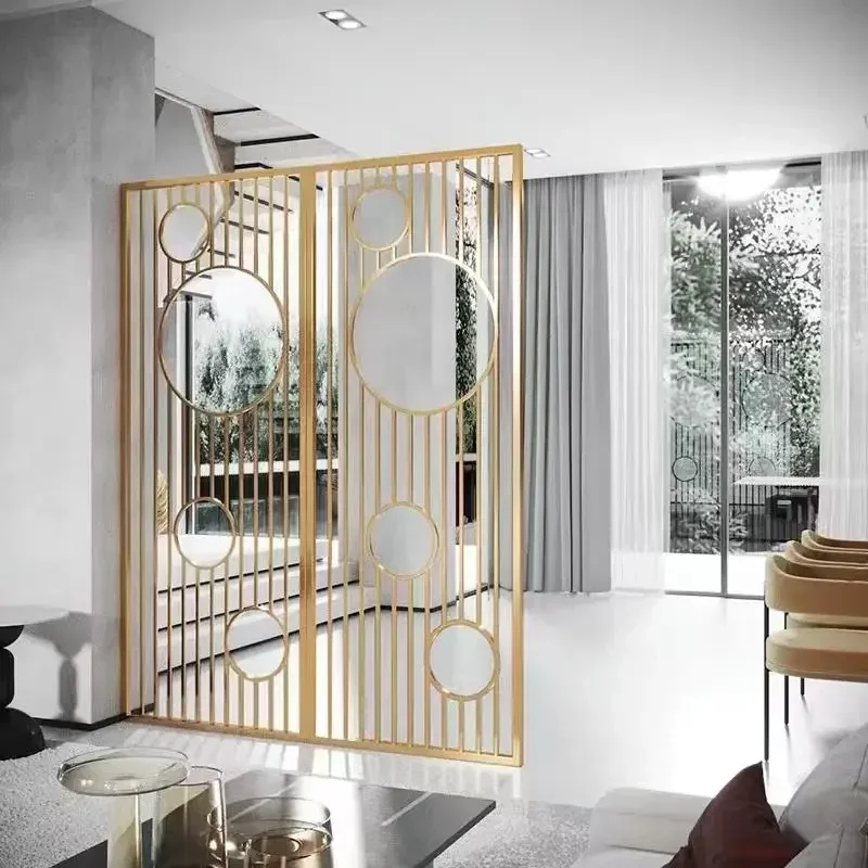 Customized stainless steel partition, metal folding room partition, light luxury hotel screen wall, stainless steel partition