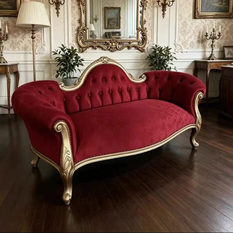Wooden Red European Sofa Individual Reading 2 Seater Dining European Sofa Cosy Vintage Wohnzimmer Vakuum Verpackt Room Furniture