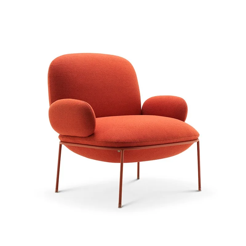 Light luxury orange wool single casual sofa chair, modern simple wrought iron foot armrest sofa chair in the living room