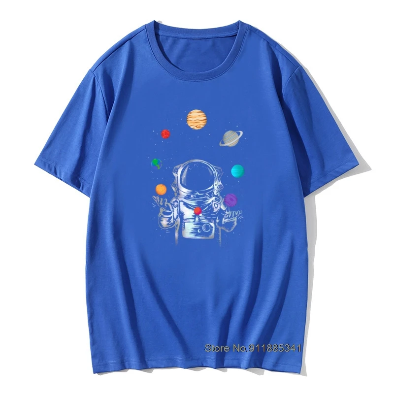 Space Circus Tshirt Men Crazy T Shirt Astronaut Tops & Tees Party T-shirts Black Short Sleeve Tops Tees Cartoon Summer Retro