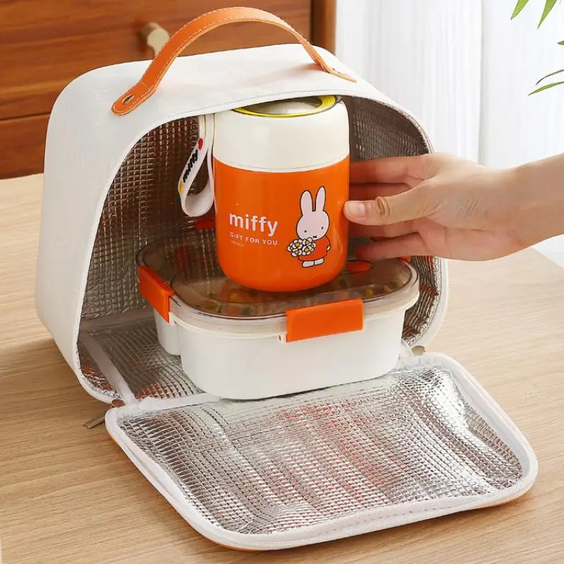 

Kawaii Miffys Lunch Box Thermal Bag Cute Large Capacity Anti-Cooling Lunch Bag Handbag Aluminum Foil Insulated Food Box Bag Gift