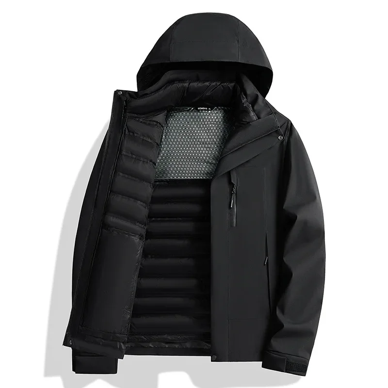useful Down Jacket Men's and Women's Three-in-one Windproof and Rainproof Removable Winter Motorcycle Street Equipment