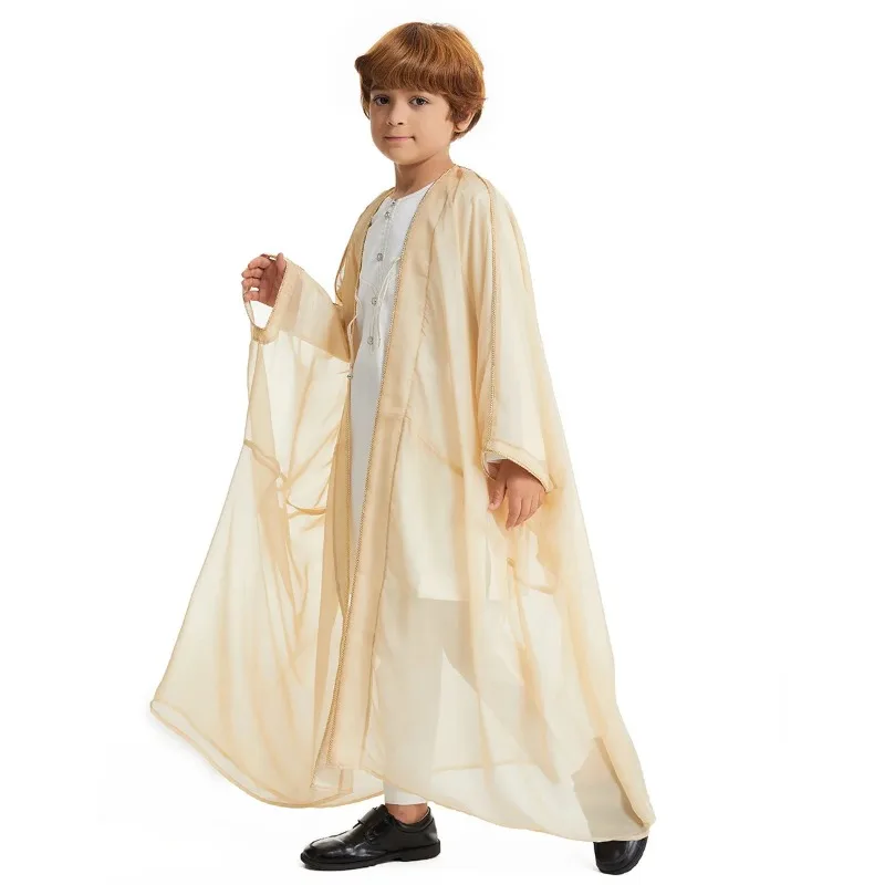 Ramadan Saudi Arabic Boys Kids Jubba Thobe Cardigan Robe Islamic Children Djellaba Dishdasha Muslim Open Abaya Morocco Caftan