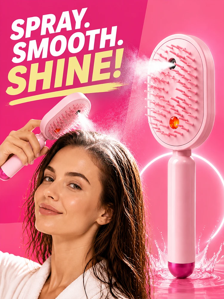 Electric Spray Hair Brush Nano Mist Massage Comb Rechargeable Air Cushion Detangling Hair Care Brush for Women