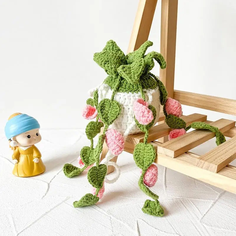 Handmade Crochet Car Styling Plants Succulent Car Plant Ornamentos Decoration Interior Accersories Cute Gift For Women