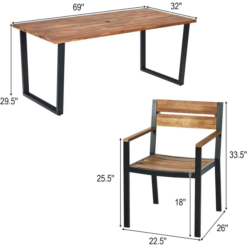 7-teiliges Terrassen-Ess-Set mit Schirmloch
