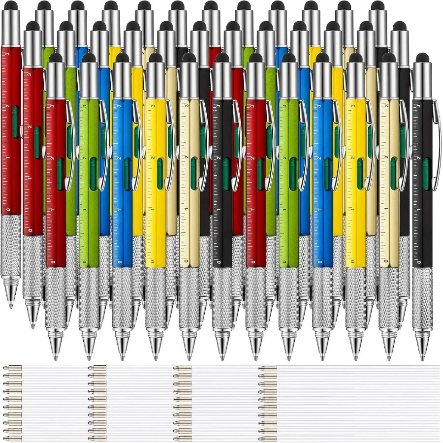 قلم Zonon 36 قطعة 6 في 1 متعدد المهام مع مفك براغي لقياس مستوى المسطرة متعدد الوظائف وأقلام حبر جاف بشاشة تعمل باللمس وأسود I