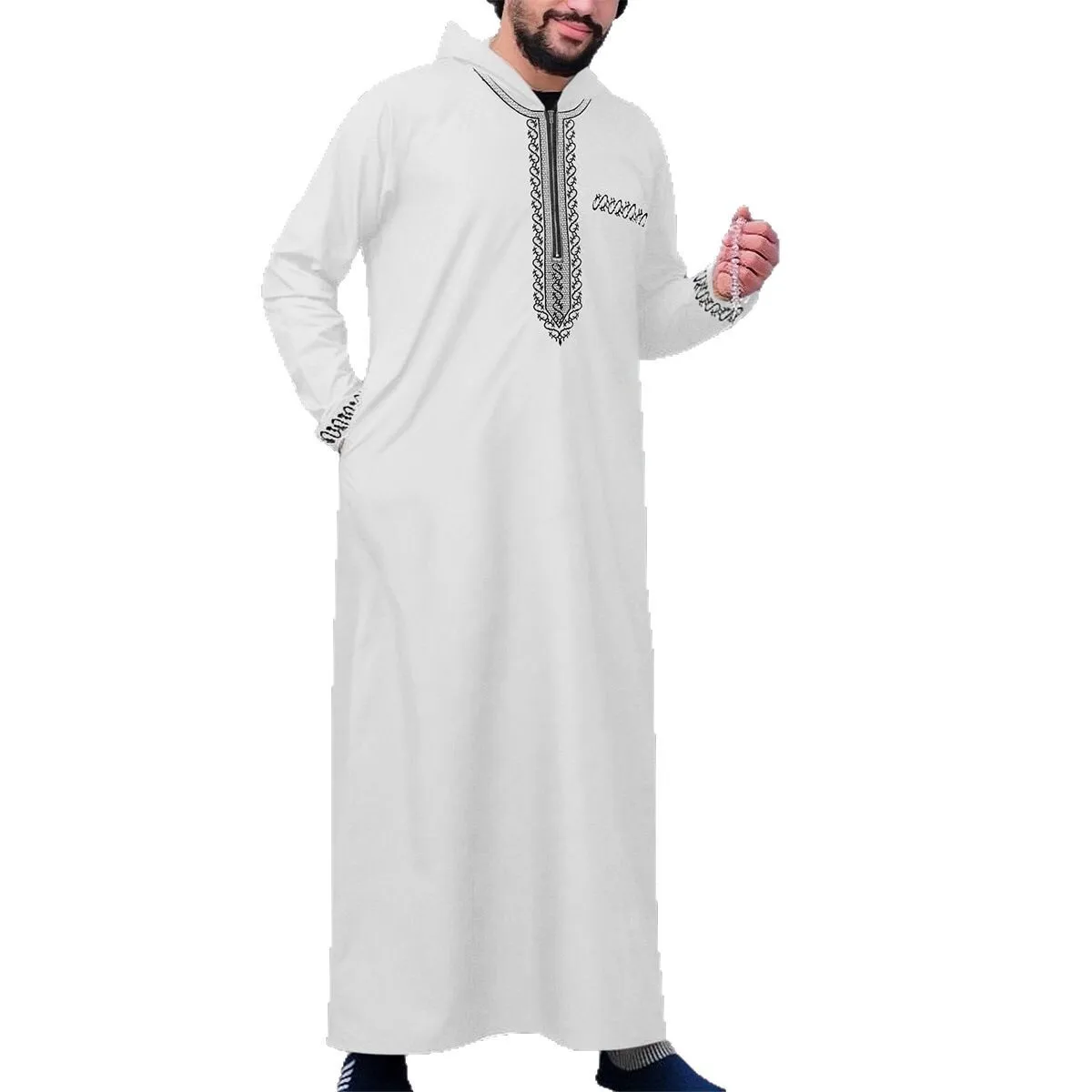 Embroidered Muslim Robe Malaysia Men's Robe Zipper Shirt New Style Long Dress Robe Abaya Ramadan Dubai Luxury Islam Elegant
