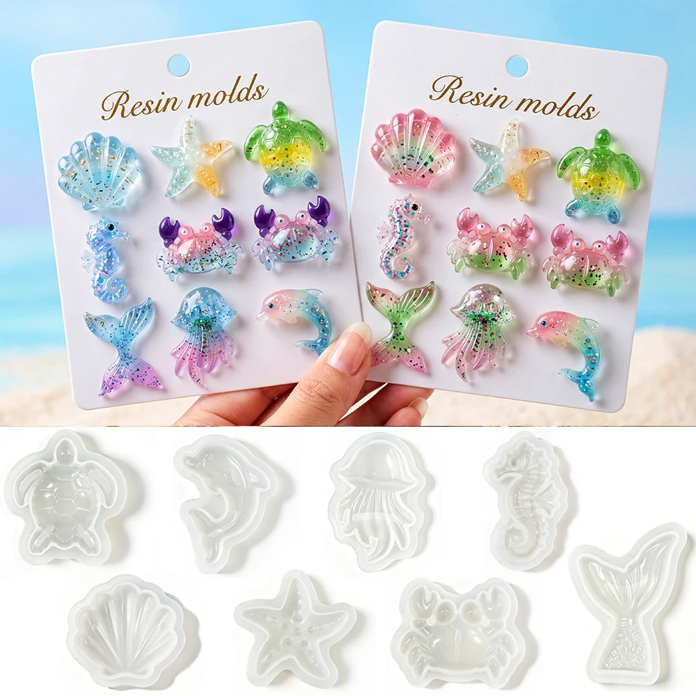 

S0294 Ocean Theme 3D Seahorse Shells Starfish Octopus Dolphin Silicone Moulds DIY Craft Necklace Pendant Molde Para Resina Epoxi