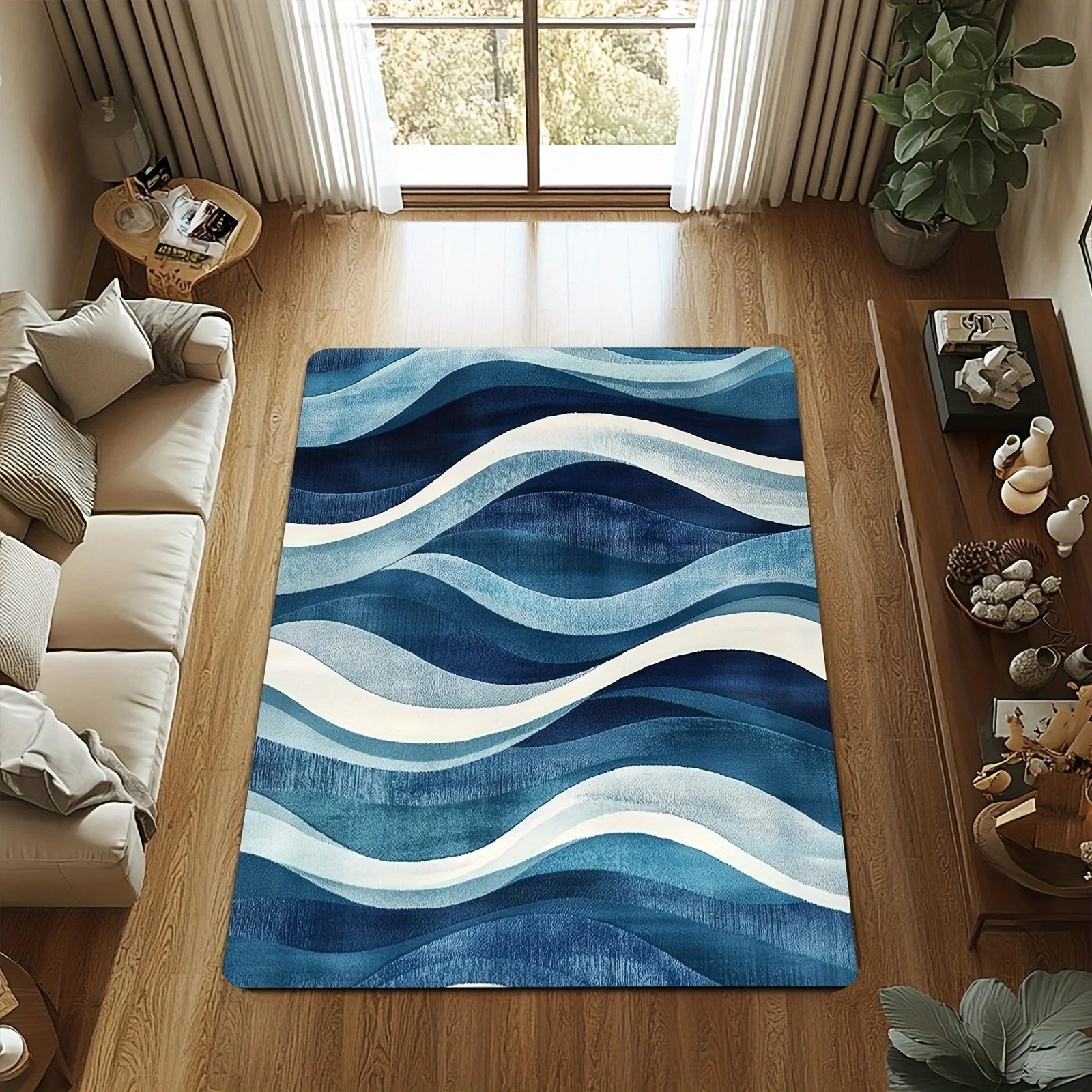 

1 шт., нескользящий напольный коврик с мягким волнистым узором для гостиной и кухни — легкий, моющийся вручную полиэстеровый коврик