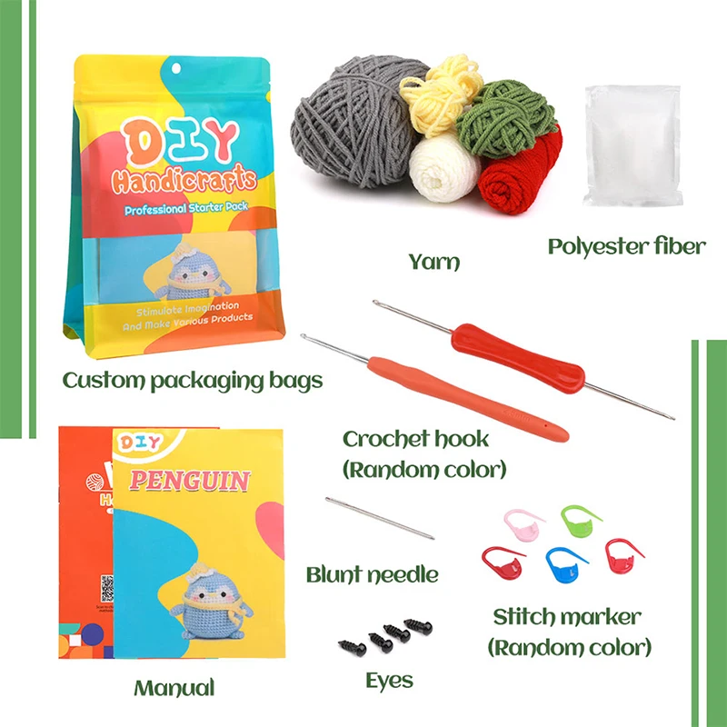 IMZAY Penguin Shaped Non Finished Kniting Material Package Hand-Knitted DIY Kit for Beginners with Crochet Accessories