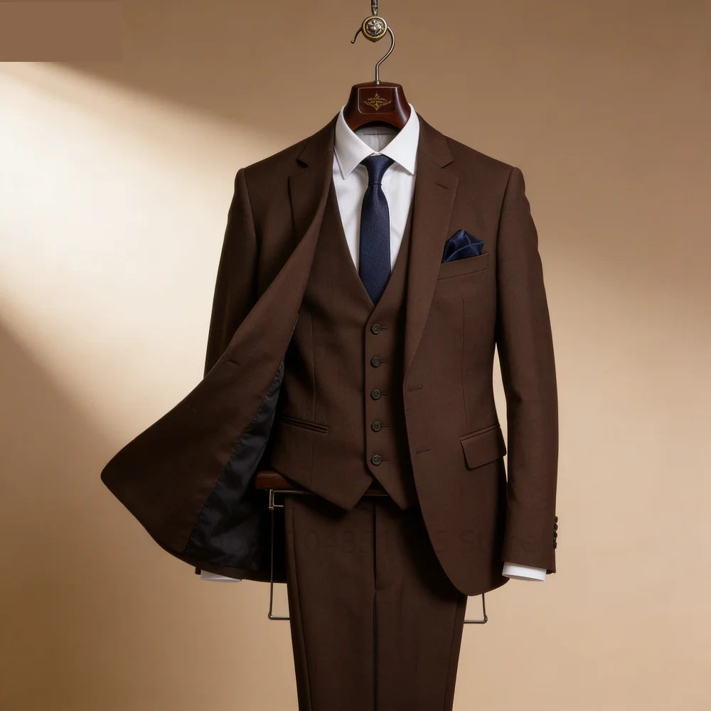 

Masculino fino ajuste 3 peças jantar noivo smoking ternos de casamento dois botões notch lapela jaqueta colete e calças para fes