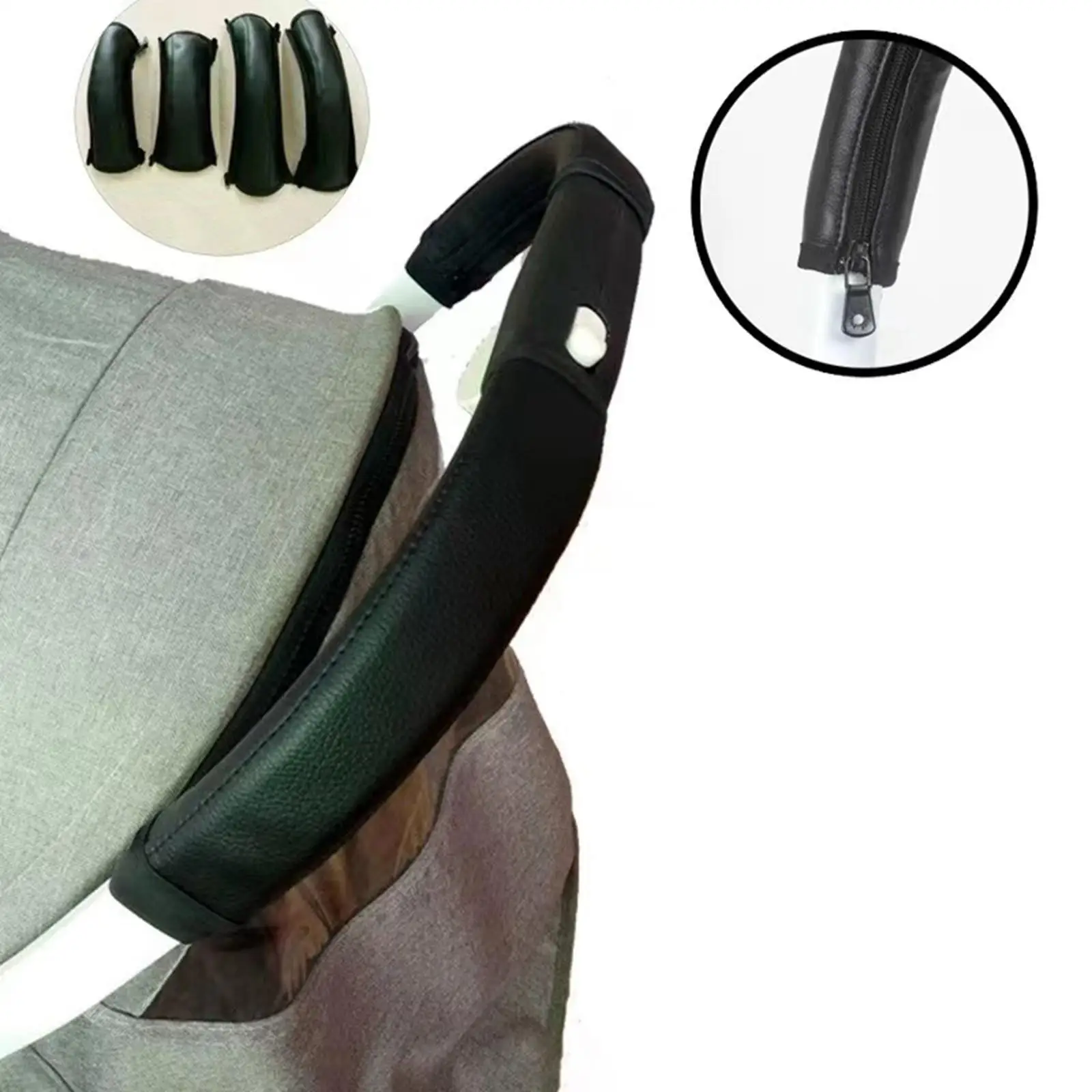Universal PU Leather Baby Stroller Handlebar Cover with Zipper for Adults and Kids Comfortable Grip Protector Dustproof