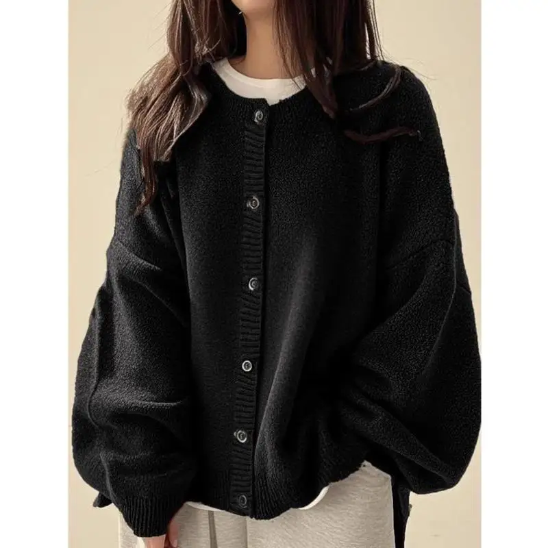 

Women's Pure Color Knitted Button Front Cardigan N 50 New Cross-Border Sle Collar Nine-Quarter Sve Easy Care