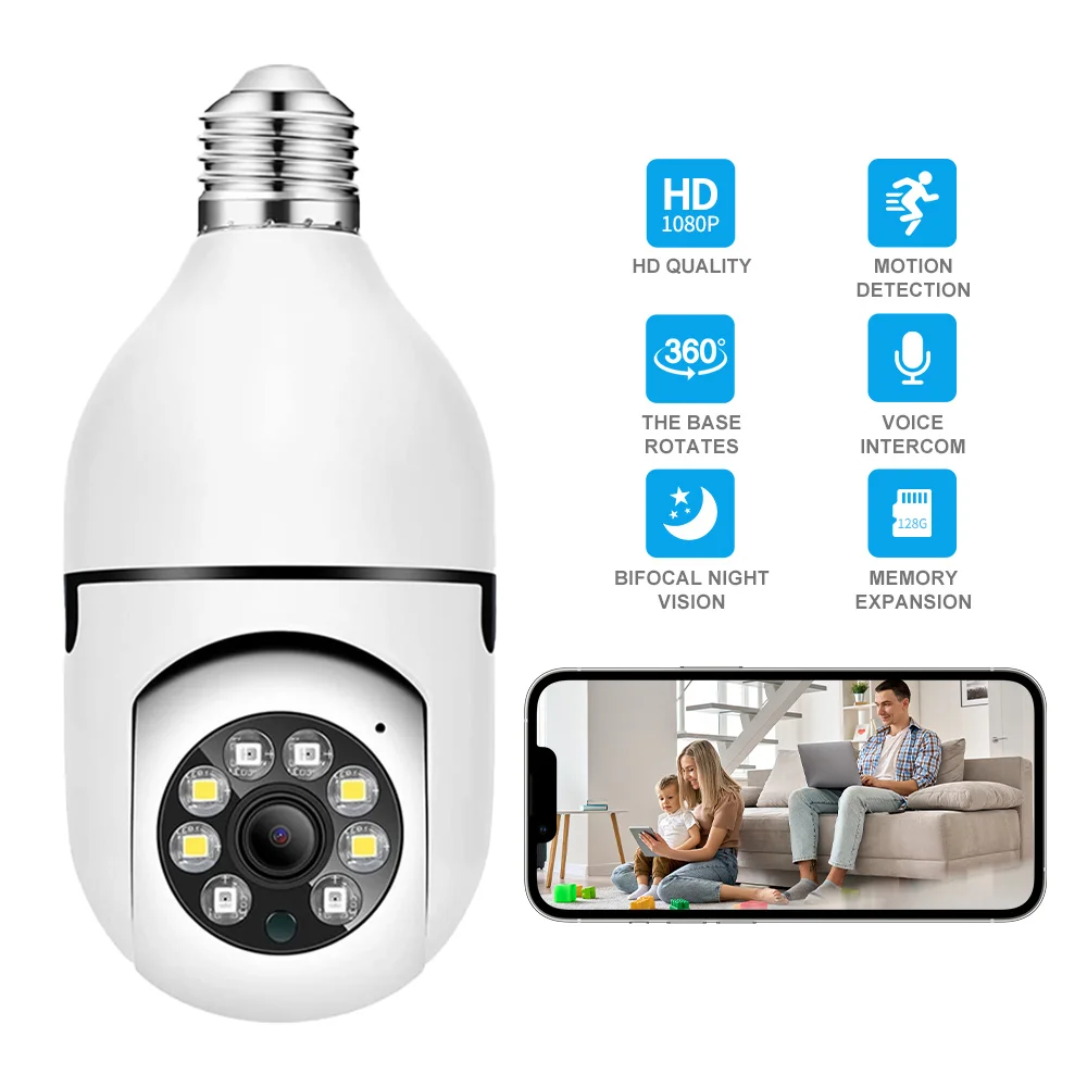 

1080P Wireless WiFi Night Vision Security Camera HD Recording CMOS Imaging Light Bulb Home Stock Featuring Battery Powered Wired