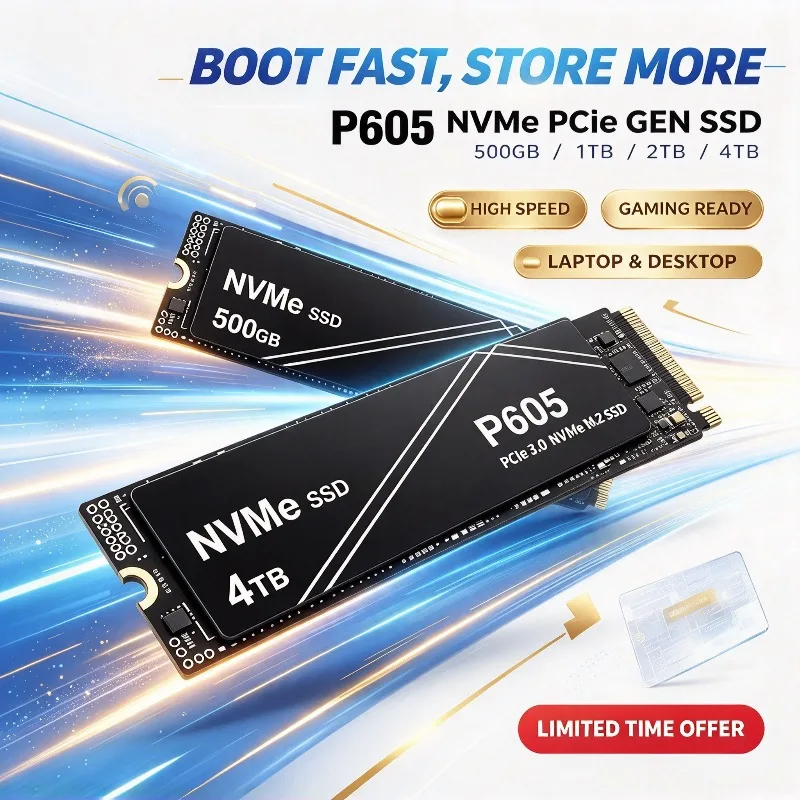P605 NVMe PCIe Gen SSD 500 Go/1 To/2 To/4 To, disque SSD haute performance pour ordinateurs portables et de bureau, idéal pour les jeux, SSD ultra-rapide 2026
