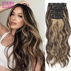 WTB Synthetic Hair Extensions for Women 20 Inch 4Pcs Long Wavy Natural Black Brown Mixed Heat Resistant Fake Hair Pieces