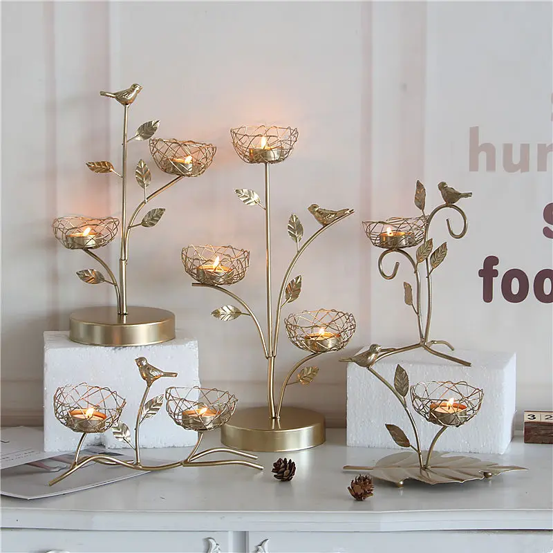 Wrought Iron Golden Bird Aroma Candle Holder Romantic Tabletop Variety of Shapes Ornaments Christmas Decorations