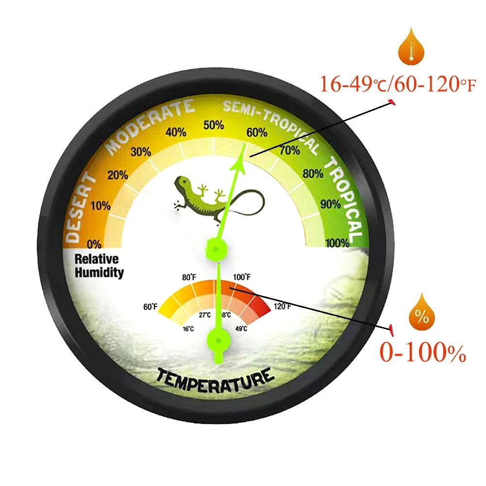 16-49℃/0-100% Reptile Thermometer For Lizard Crabs Geckos Bird Thermograph Insect Hygrometer Climbing Pet Supplies