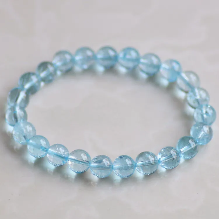 Natural Blue Topaz Clear Round Beads Bracelet Jewelry Rare Woman Men Genuine Topaz Fashion GIft 7mm 8mm AAAAAA