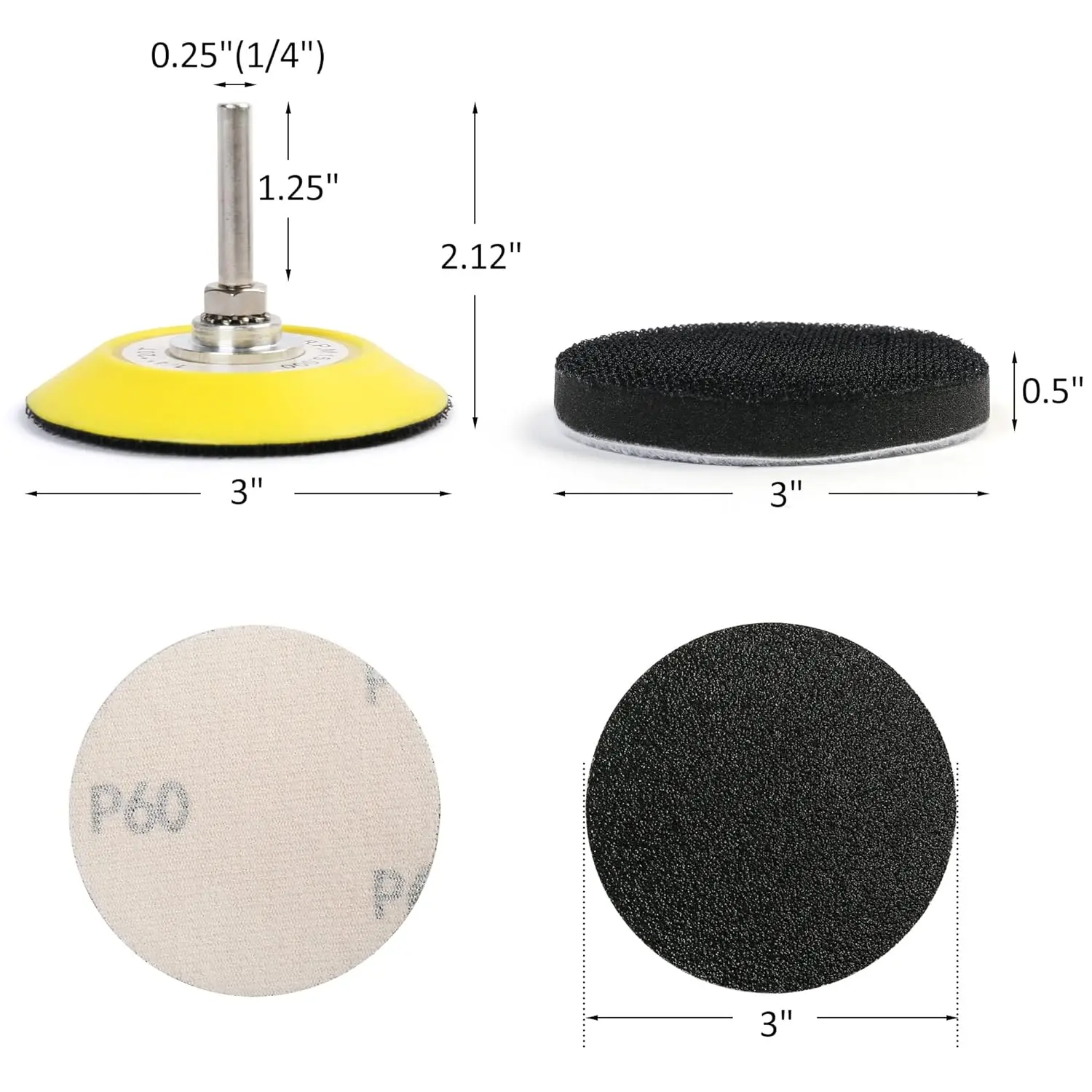 3 Inch Wet Dry Sanding Paper Kit 63 Pcs 60 - 7000 Assorted Grit with 1/4” Backing and Interface Pad for Automotive Wood Polish