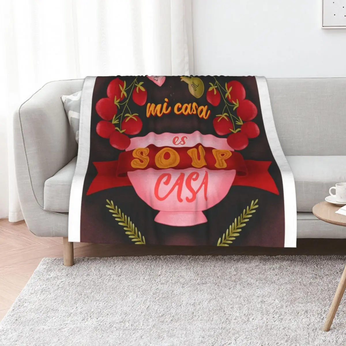 Mi Casa es SOUP Casa Pun Kitchen Hand lettering and Illustration Throw Blanket blankets ands Thermal Decorative Throw Blankets