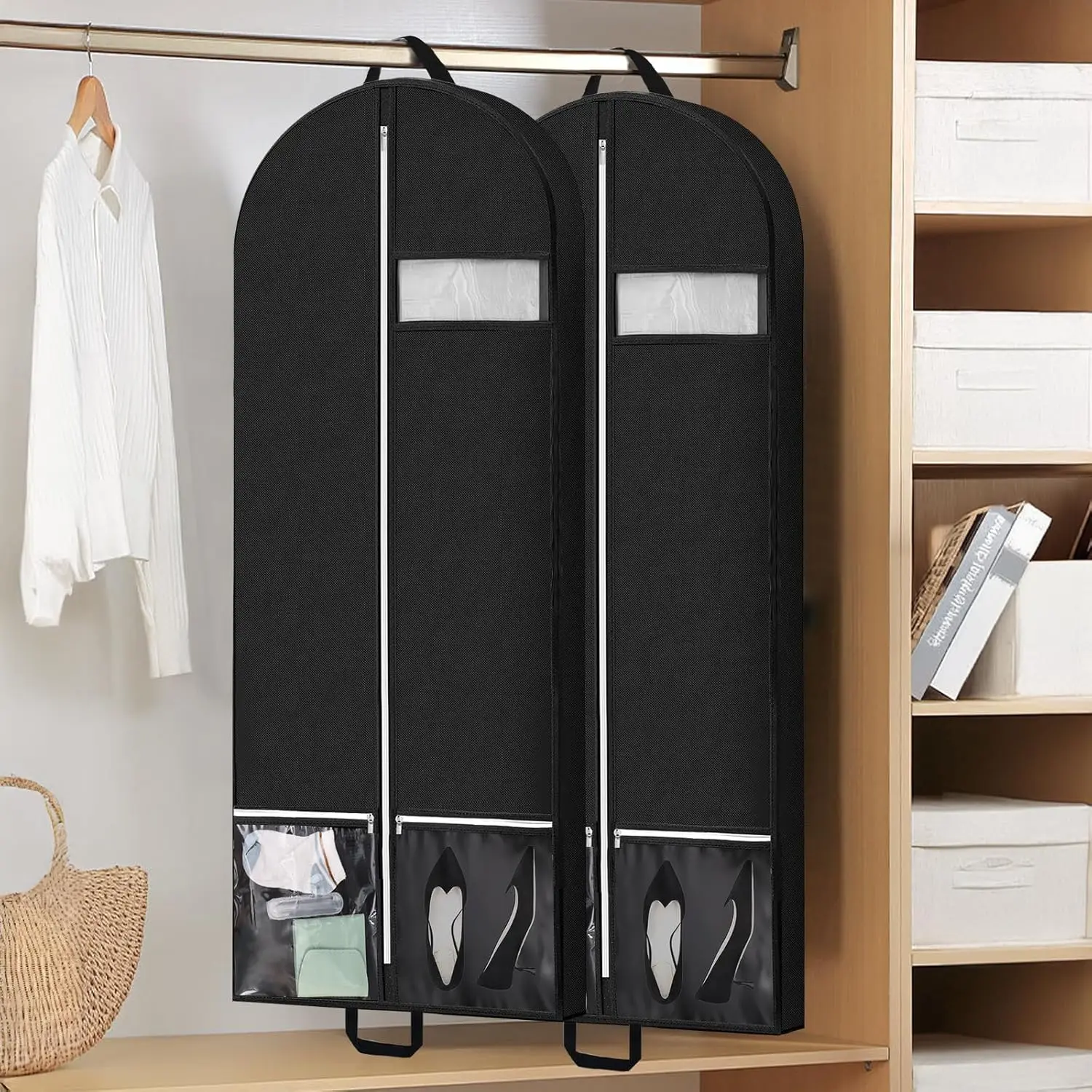

Garment Bag for Storage Heavy Duty Travel Clothing Cover with Accessory Pockets Hanging Clothes Bag for Suits,Dress,Shirts,Coats