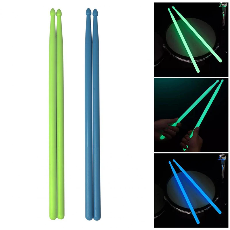 1 Pair 5A Luminous Drum Stick Nylon Fluorescent Drumsticks Glow in The Dark Bright Light Musical Instruments