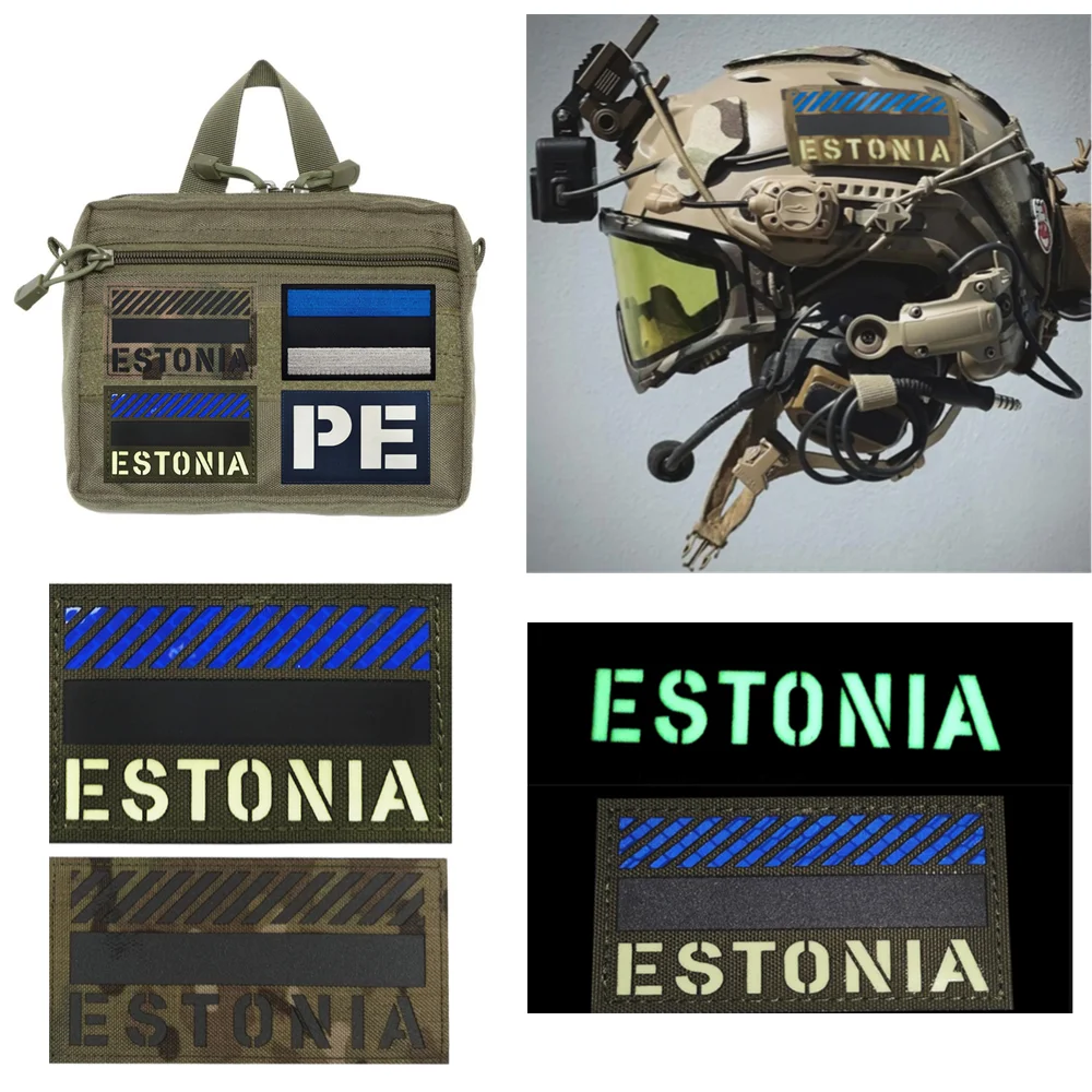 Estonia-CP Tactical Military Patch Camouflage Luminous Badge  Infrared Reflective Magic Flag Embroidered Armband Night patches