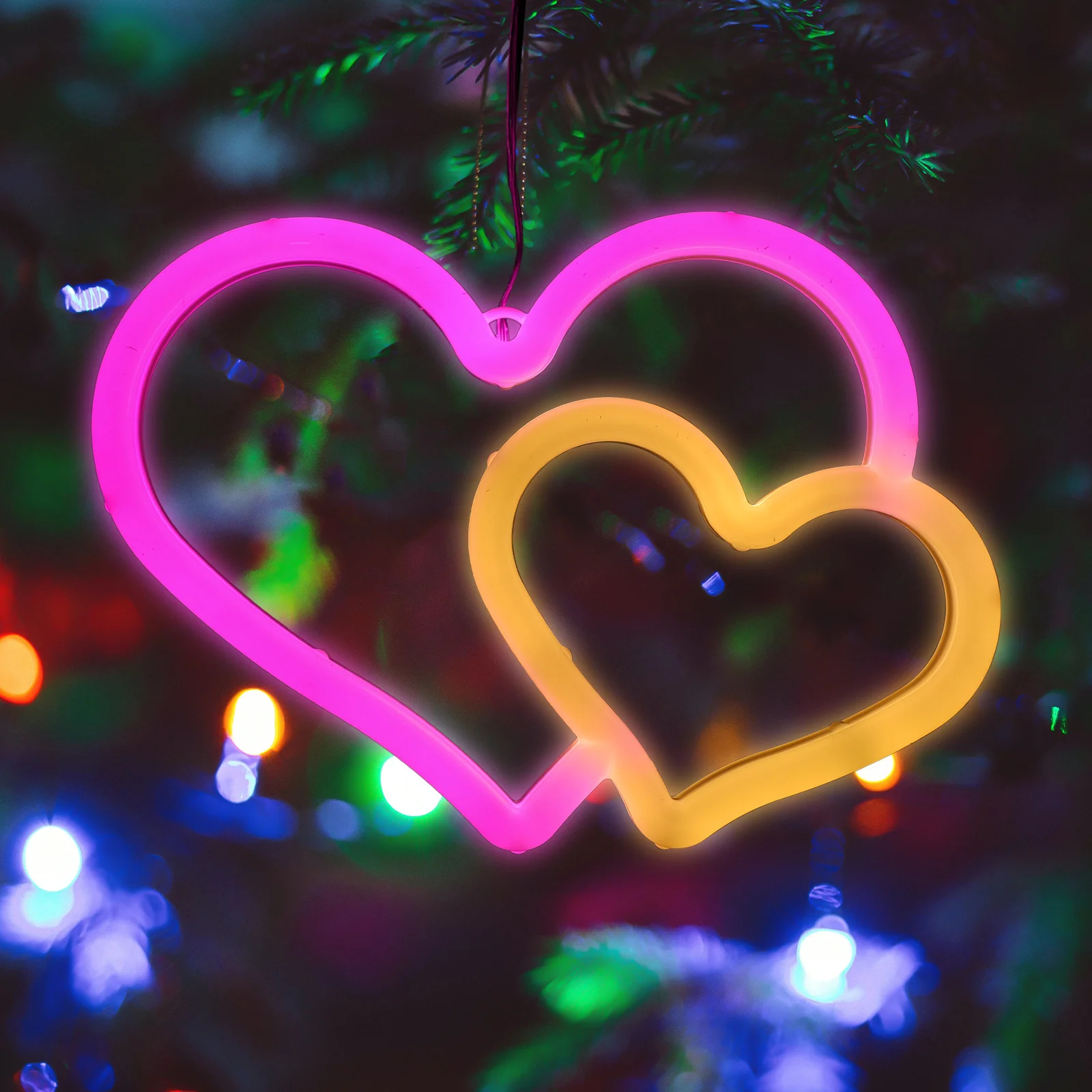 

Pink Double Heart Neon Sign Led Night Light Usb Powered For Valentine Wedding Party Room Decor Neon Lights