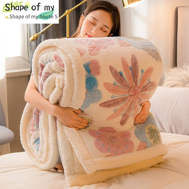 21Double Layer Blanket Thick Man-made Lamb Wool Winter Nap Covering Coral Fleece Warm Flannel Duvet Cover Quilt Cozy Comfortable