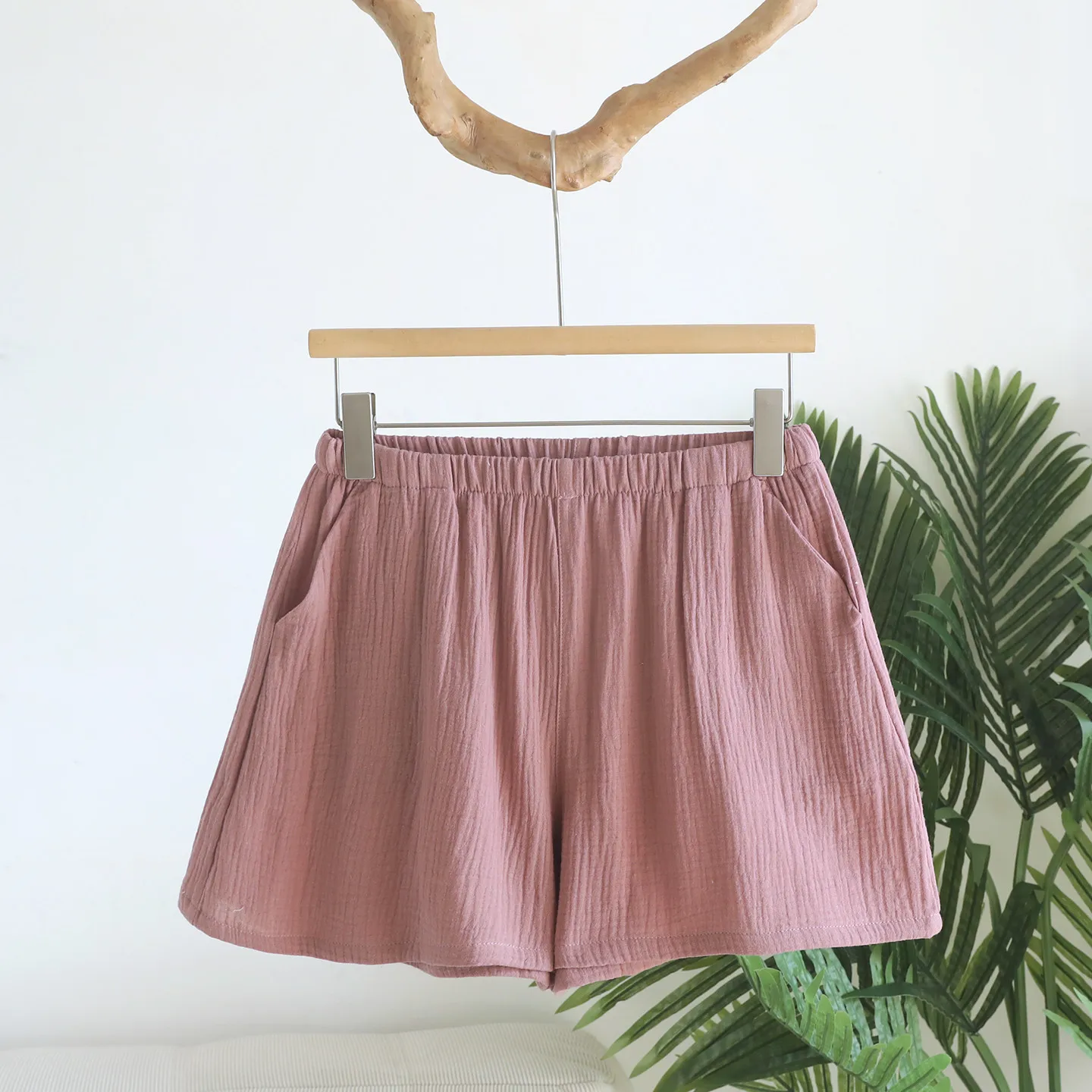 2026 Summer New Women's Shorts 100% Cotton Crepe Solid Color Girl Loose Casual Thin Home Pants Sleepwear Pajama Shorts
