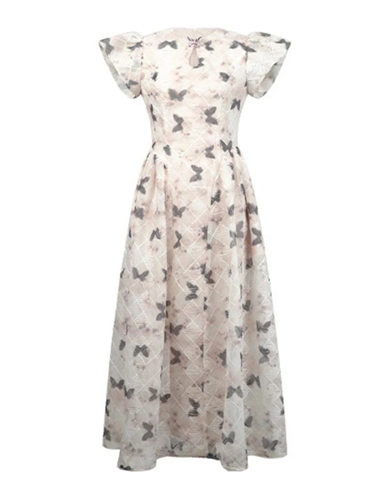 Abiti lunghi Qipao alla moda per le donne Abito cheongsam a pieghe dolce Stampa Hollow Cut Out Party Robe Abiti da sera da ballo femminili