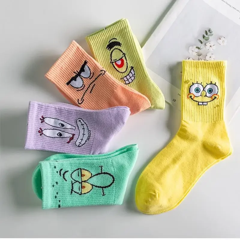 Kawaii Spongebobs Cartoon Cotton Socks Anime Socks Spongebobs Autumn Winter Basketball Socks Christmas Friends Birthday Gifts