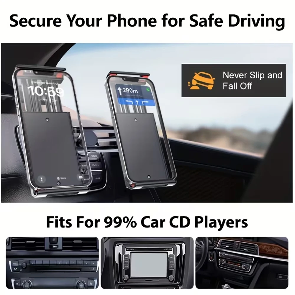 Car CD Slot Mount Holder for Tablets and Smartphones 4-11 Inch Adjustable Rotating Cradle Stand for GPS Navigation Safe Driving