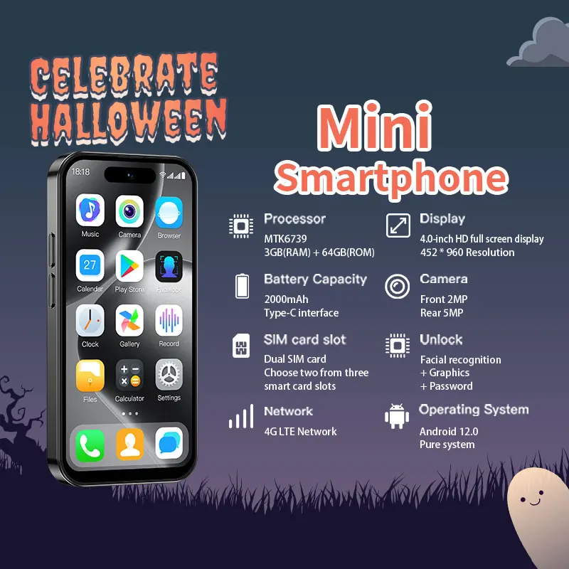 ONEMYTH M17 Pro Mini Smartphone Android 12, 4G Dual SIM 2000mAh Battery, 3GB+64GB Small Smartphone, Suitable for Work
