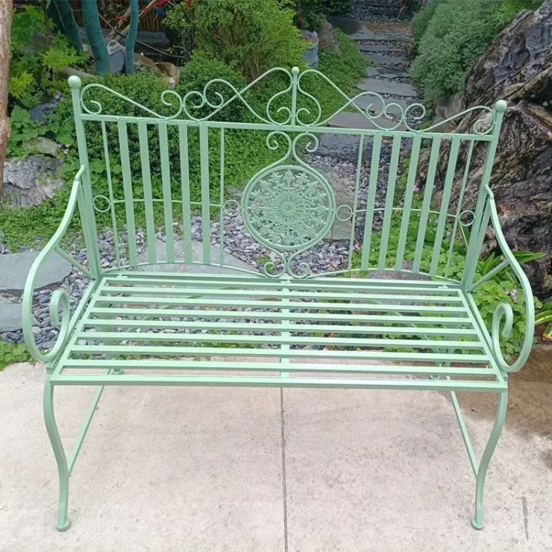 Villa European retro pastoral outdoor wrought iron double chair, courtyard balcony home leisure seat