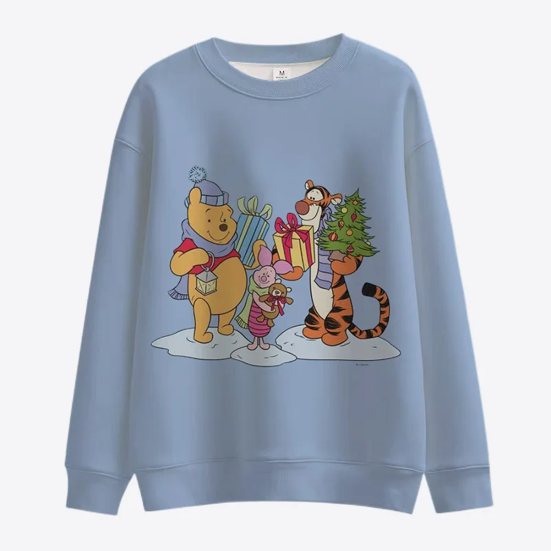 2022 New Christmas Disney Brand Winnie the Pooh and Mickey Minnie Anime Print Autumn Crew Neck Casual Long Sleeve Sweatshirt