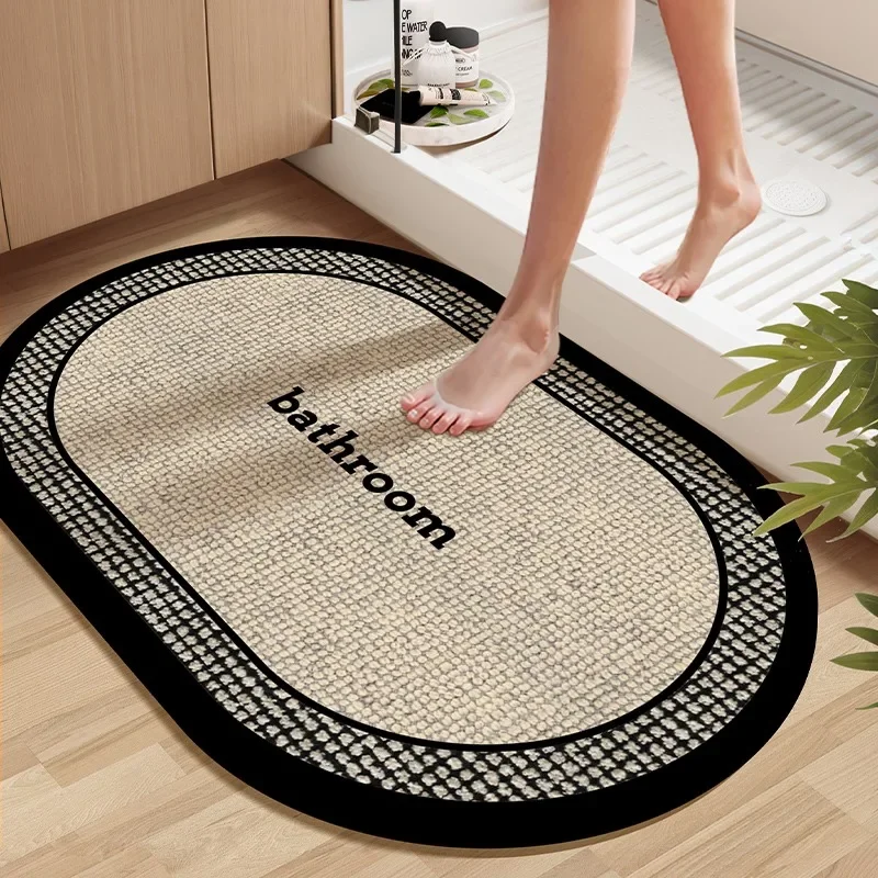 

Bathroom Carpet Non-slip Imitation Woven Texture Floor Mats Washable Absorbent Bath Mat Water-absorbent Quick-drying Rug 욕실 카펫